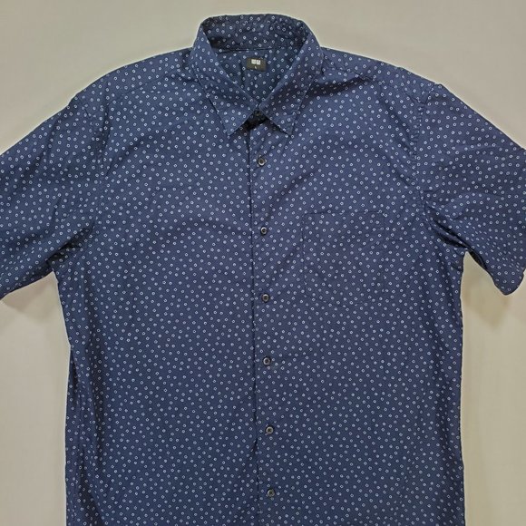 Uniqlo Shirt Men Large Navy Blue Regular Fit Short Sleeve Casual Button Up - Picture 6 of 12